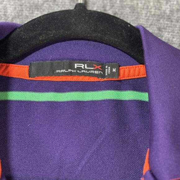 Ralph Lauren RLX Golf Polo Men's M Purple Green Stripe Southern Hills Logo - Picture 2 of 6